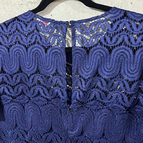 Trina Turk Lace Navy Elegant Dress Women’s Size 10 Medium Wedding Cocktail - Picture 7 of 8